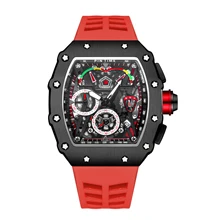 

Designer Men Fashion Sport Red Watch Chronograph Function Stopwatch Rubber Strap Auto Date Male Luxury Wristwatch Clock