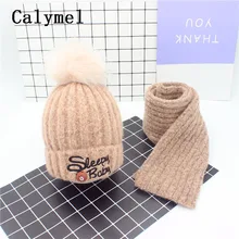 Calymel, милый шарф для девочки, комплект шапочки, мягкая шерсть, шар, сохраняет тепло, акриловая шапка, шапка, шейный платок, Повседневная вязаная шапка для детей