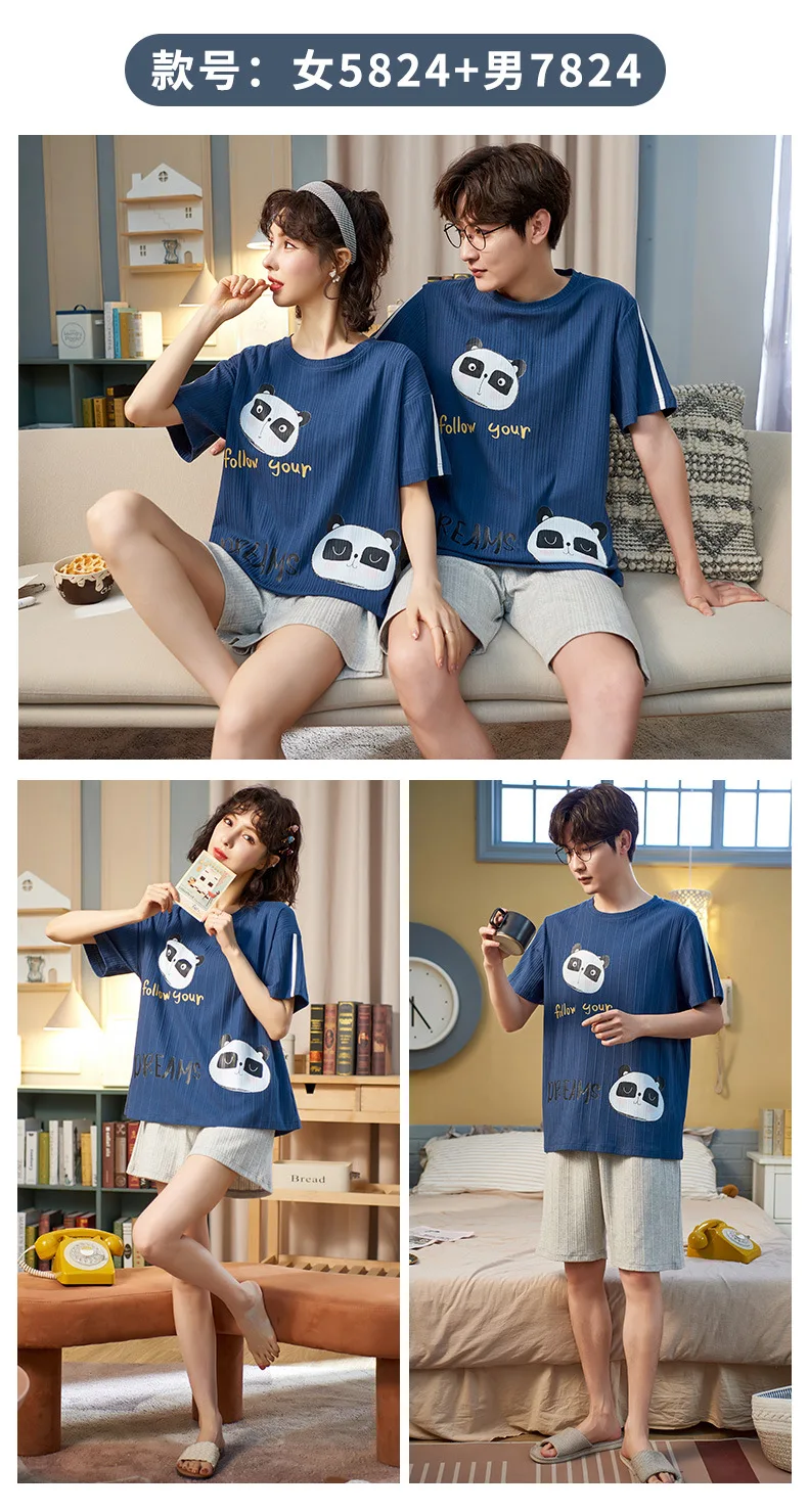 Summer Japan Anime Couple Pajamas Set Kawaii Sweet Doraemon Cartoon Maiden Sleepwear Leisure Cotton Short Sleeve Men Homewear cotton loungewear