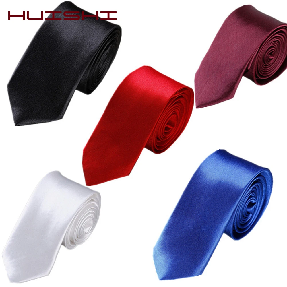

HUISHI Slim Party Necktie For Men Solid color Neckties Mens Narrow Cravat 5cm Width 38 Colors Royal Blue Yellow Gold For Party