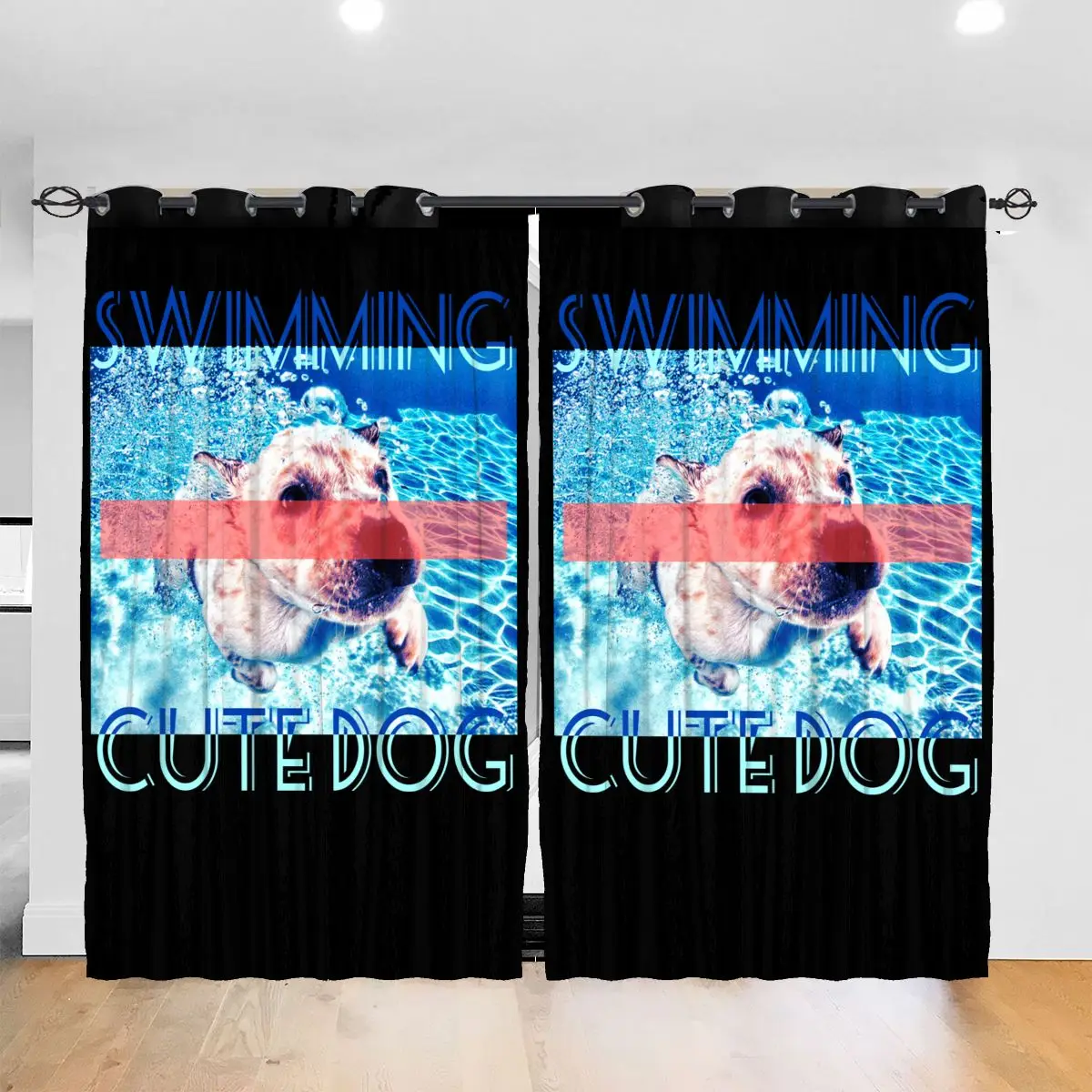 

Living Room Sun Block Curtain Swimming Cute Corgi Dog Pool Party Light Shading Bedroom Blackout Window Curtains 52x72In