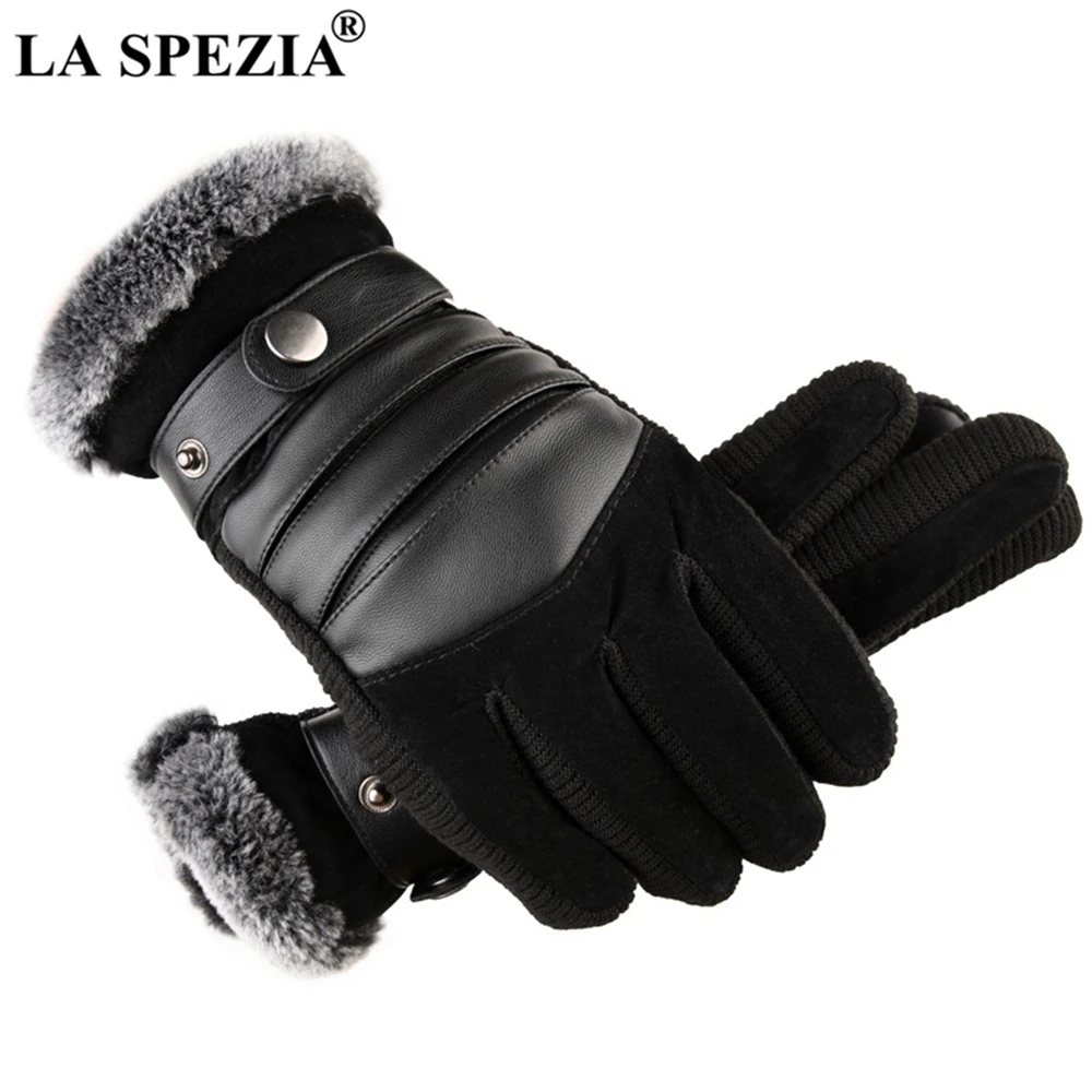 

LA SPEZIA Winter Gloves Men Real Pigskin Leather Gloves Black Warm Russia Warm Thick Driving Brand Touch Screen Gloves Luvas