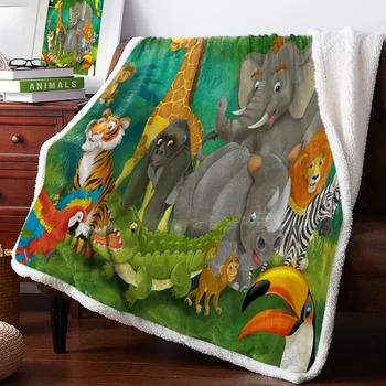 

Jungle Elephant Lion Parrot MonkeyNew Winter Warm Blanket Office Plush Blanket Bedspreads Quilt Drop Ship