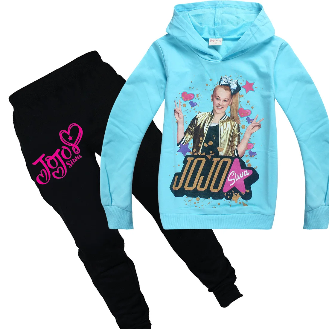 JOJO SIWA/комплект одежды; спортивные костюмы для девочек; толстовка+ хлопковые брюки; 2pac; одежда для малышей; костюм с капюшоном для подростков; наряд на День Благодарения - Цвет: 7221blue-B