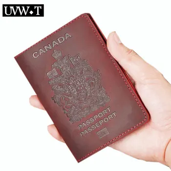

Genuine Cow Leather CA Canada Passport Cover Vintage Business ID Bank Pass Card Holder Credit Travel Document Purse Wallet