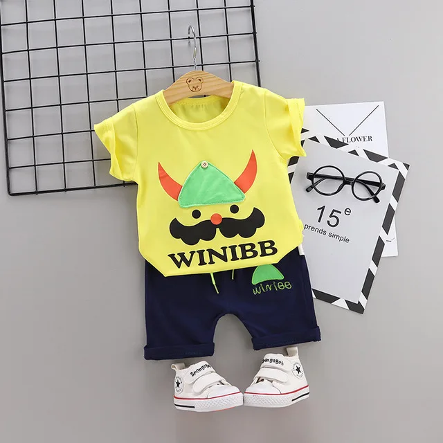 Moustache-yellow Милый комплект для маленького мальчика 3-36 месяцев, одежда для новорожденного новорожденный мальчик младенец, модная верхняя одежда, костюм, футболка+ штаны, костюм, одежда для маленького мальчика - Цвет: Moustache-yellow