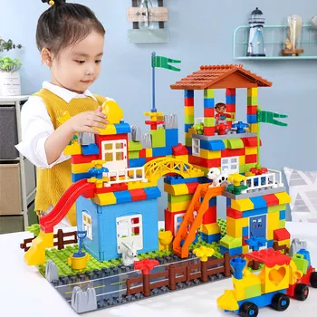 

Large Size Sliding Compatible LegoINGlys Duploed Blocks City Roof Large Particle House Brick Castle Blocks Toys For Children
