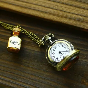 

Vintage Drink Me Bottle Pocket Watch Pendant Alice In Wonderland Necklace Gift for Best Friend