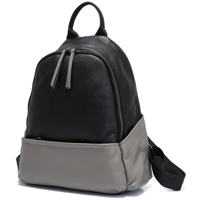 Zency панельный женский рюкзак натуральная кожа Повседневная дорожная сумка стиль преппи школьная сумка Высокое качество ранец черный - Цвет: Серый