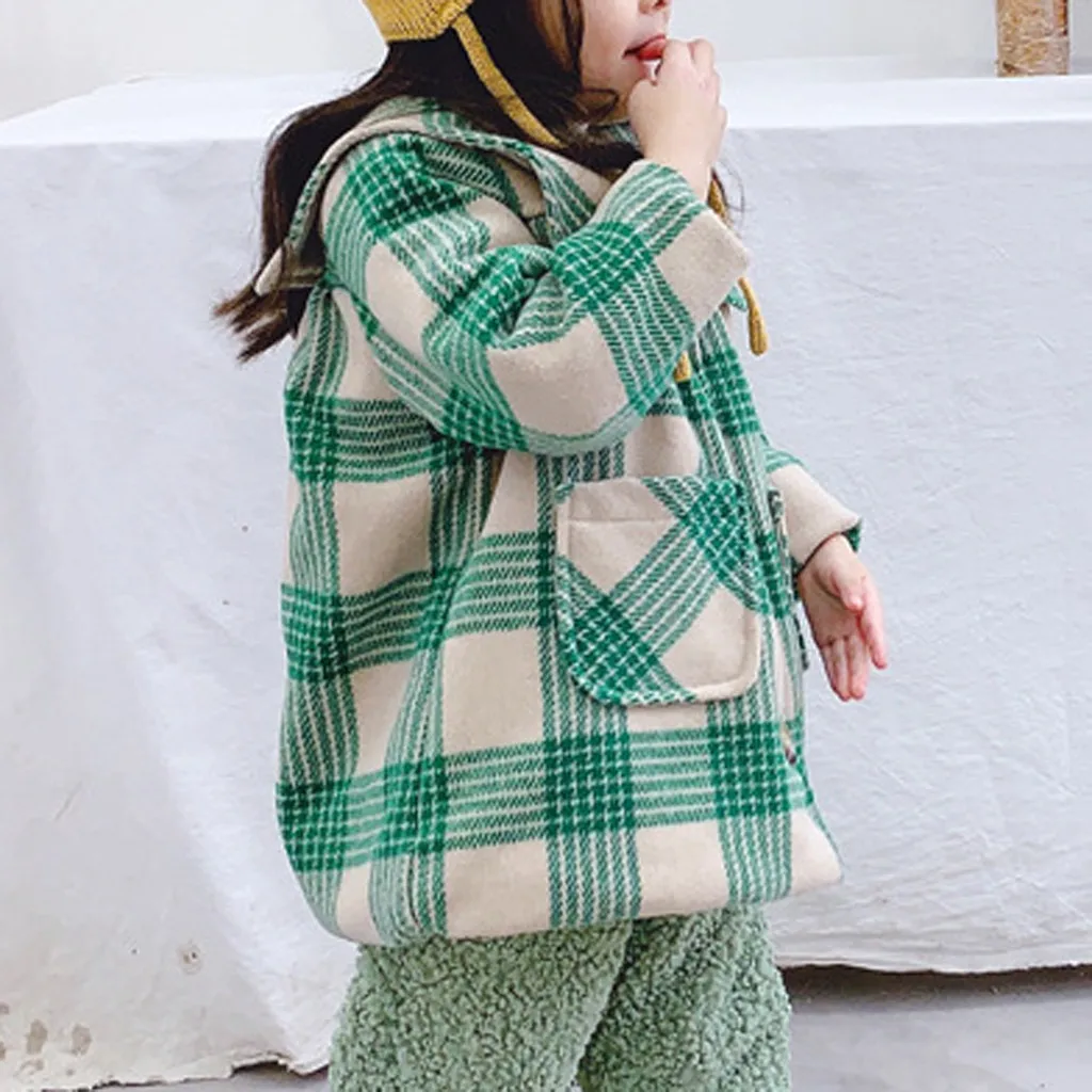 SAGACE Winter Baby Girl Coat Plaid Wool Jackets For Kids For Christmas Cute Winter Button Jacket Outwear Toddler Girl Coats