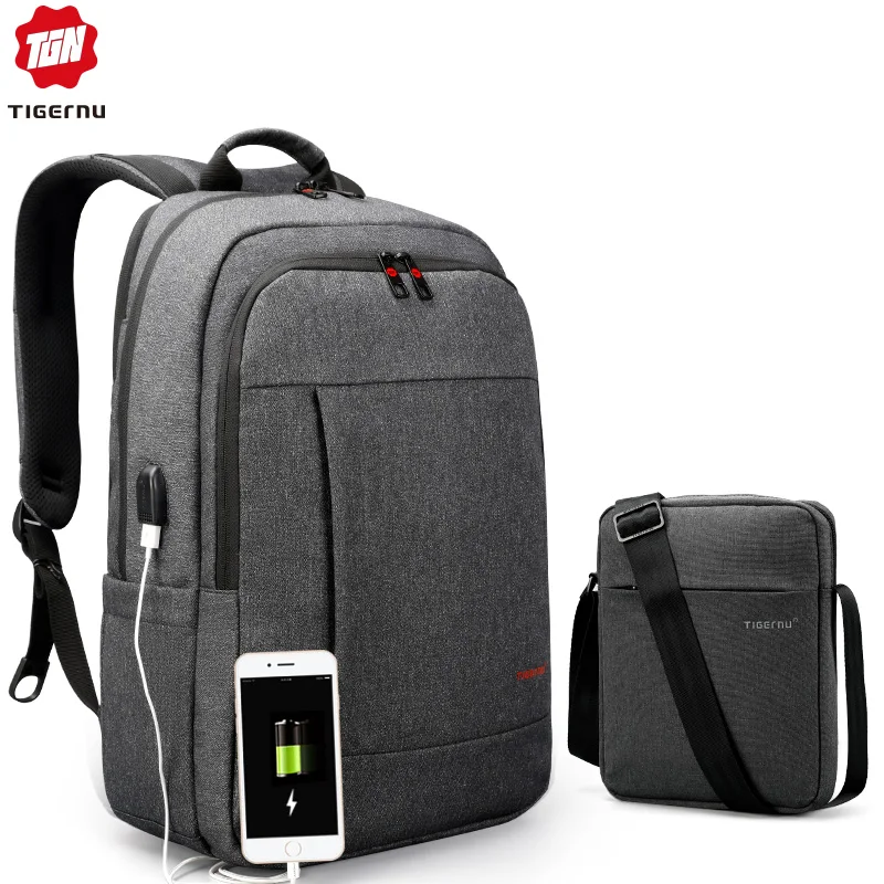 New  Tigernu Laptop Backpack Bag Set with USB Charging Messenger Men's Bag Splashproof Shoulder Bags 15.