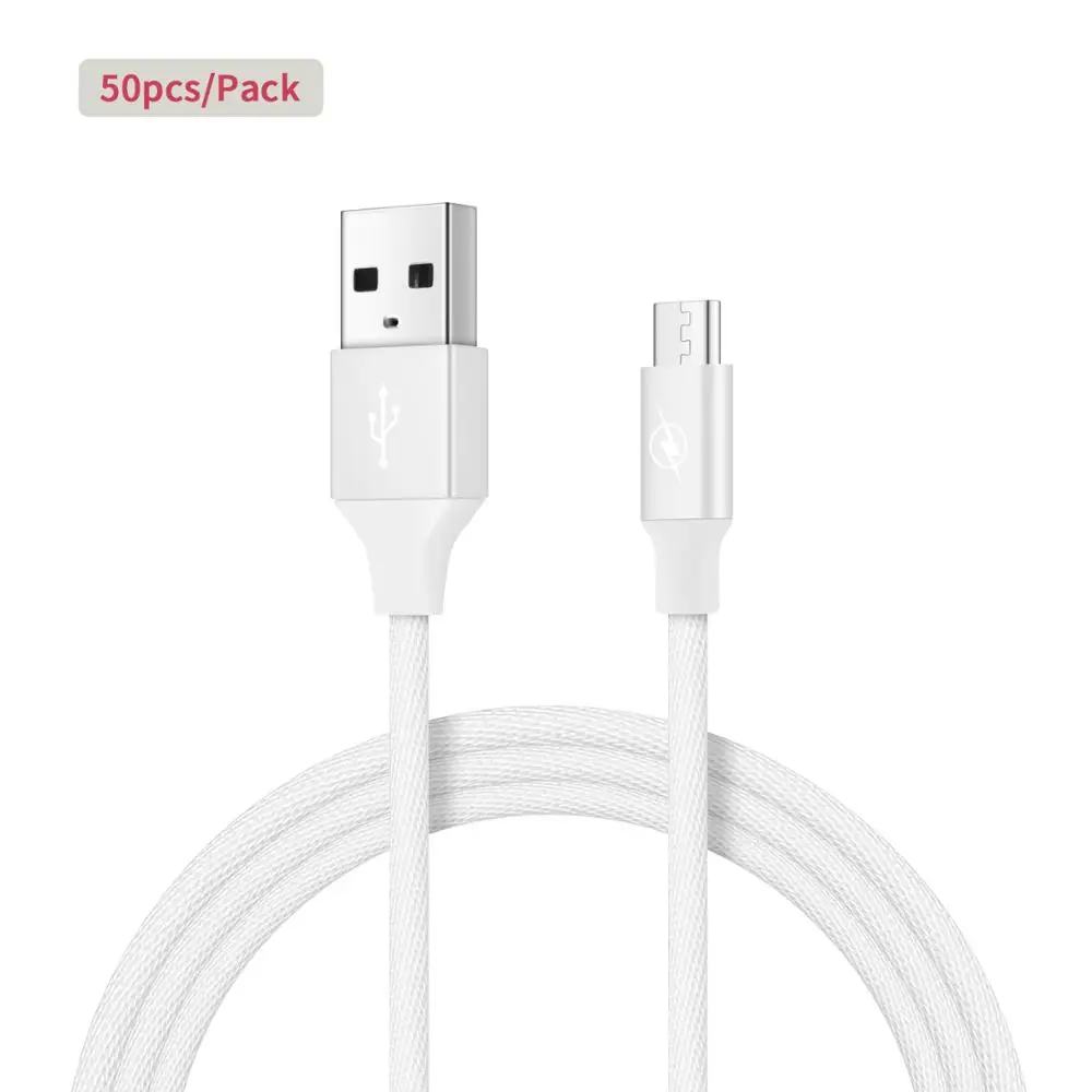 50 шт. зарядное устройство для Android Micro USB кабель, [3.3ft/1 м] быстрое микро USB зарядное устройство нейлоновая оплетка для samsung, LG, htc, Nexus, Kindle, PS4 - Цвет: Белый