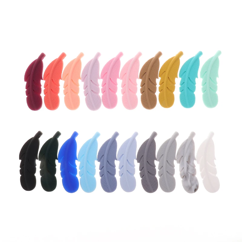 ATOB 30PCS Silicone Bite Beads Feather BPA Free Teether DIY Necklace Baby DIY Rodent Silicone Nursing Pendant Chewing Beads