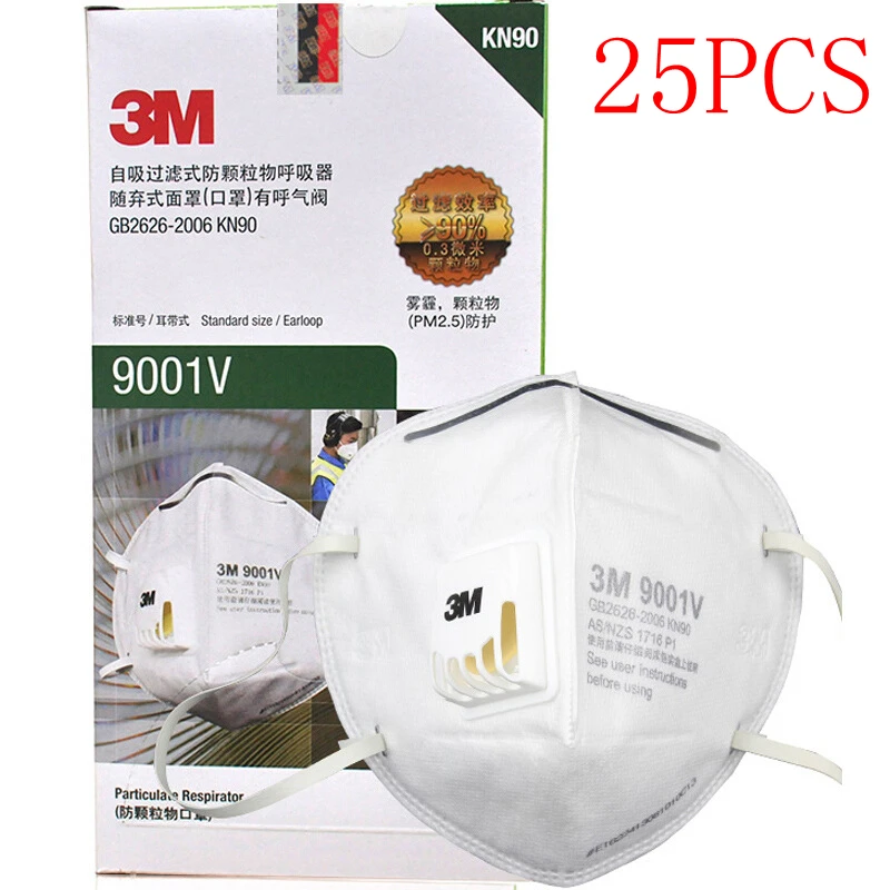 

25pcs/lot 3M 9001V mask KN90 Dust pollen protective mask Valve PM2.5 Haze Fog Dustproof for Outdoor Activities DB0259