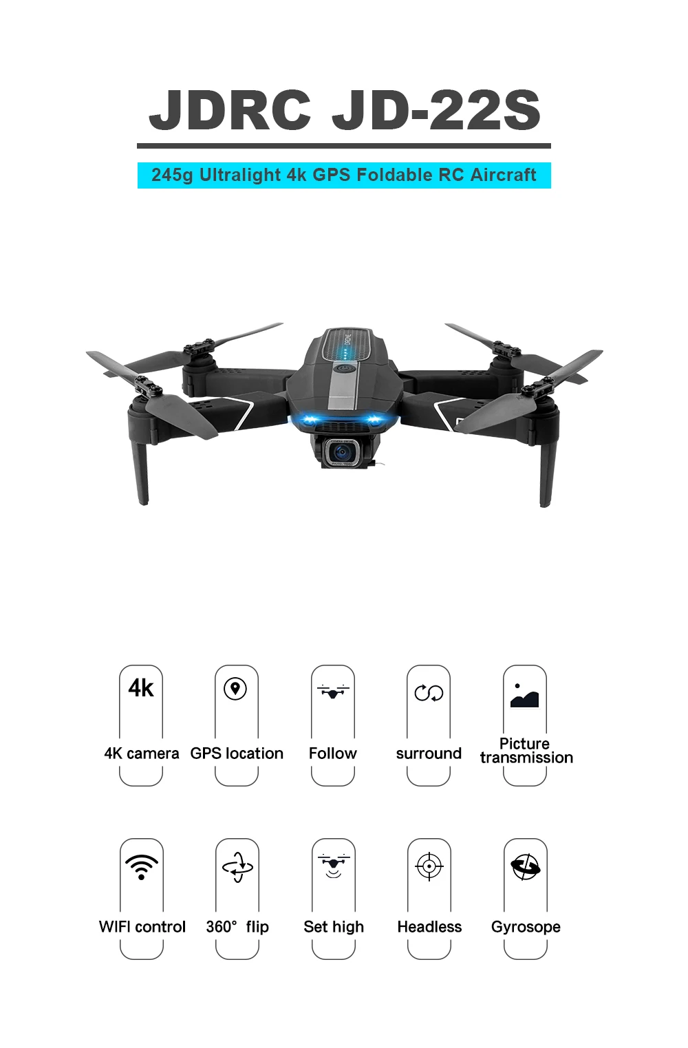 Складной JDRC JD-22S RC Квадрокоптер дроны 5G WiFi управление gps 4K HD FPV камера 360 градусов флип Сверхлегкий самолет детская игрушка