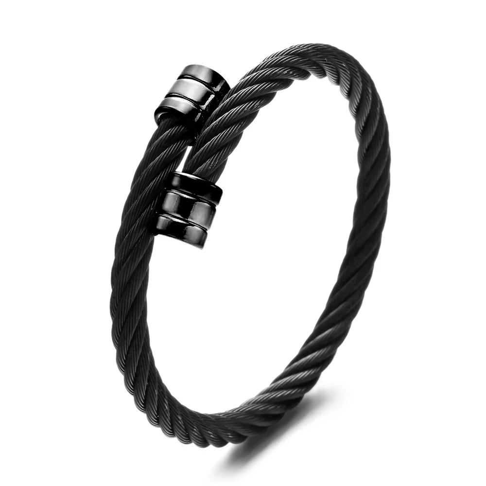 Cable Black 3 шт./компл. Горячая Для мужчин Титан Сталь римские браслет с цифрами Пряжка подковы браслеты в едином положении во время занятий легкой атлетикой, Bileklik Роскошные ювелирные изделия ручной работы - Окраска металла: Cable Black