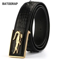 2021 Real Brand Top Simple High-end Crocodile Belt Luxury Designer Stainless Steel Men Crocodile Spine Belt Black Brown