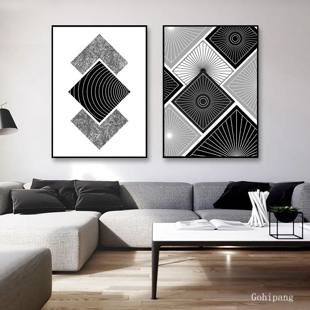 Abstract Canvas Poster Print Nordic Black and White Geometry Poster Modern Wall Art Pictures For Living Room Unframed