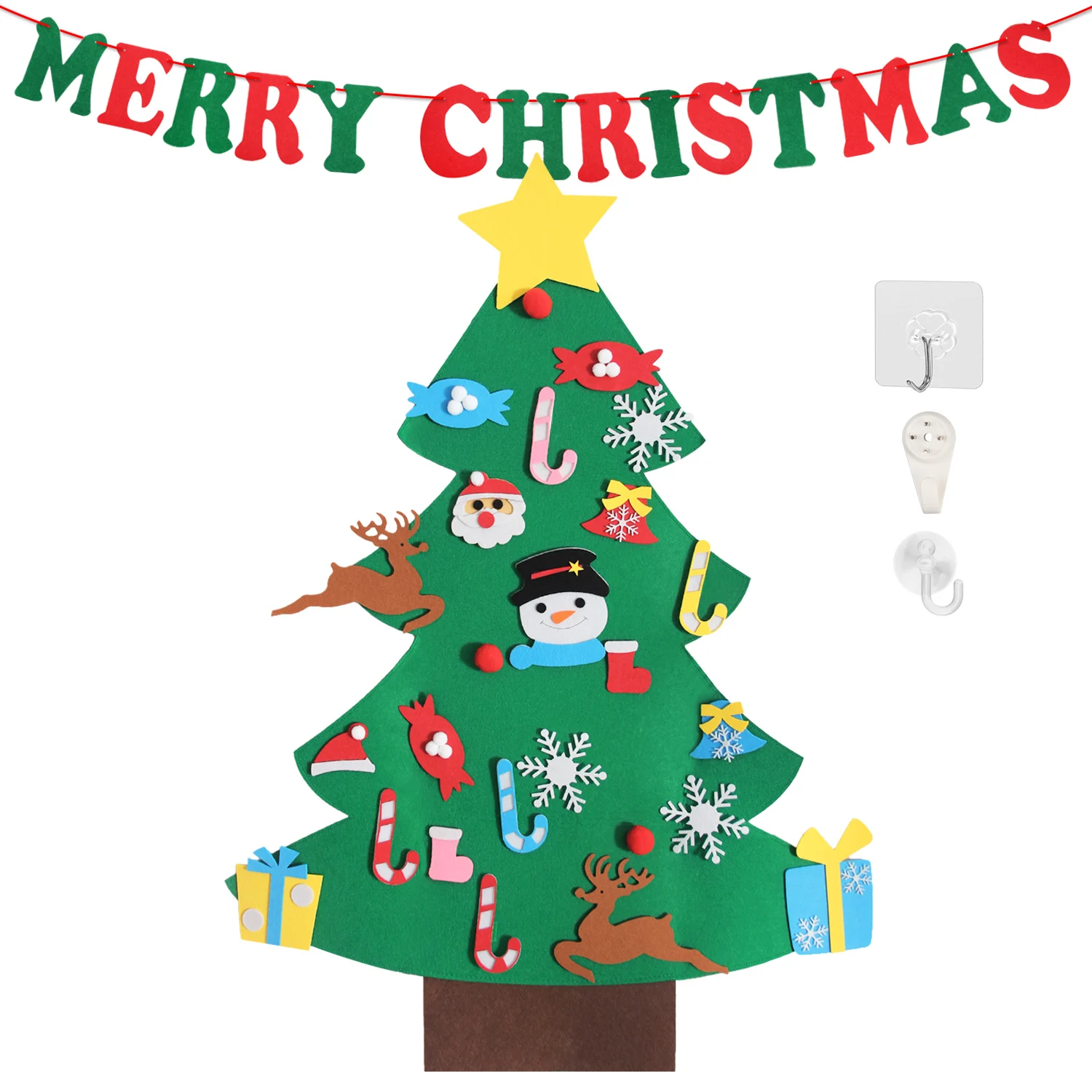 

Behogar DIY Felt Christmas Xmas Tree with 26-Ornaments + 3PCS Letter Banners Garland Bunting Sign for Party Hanging Decorations