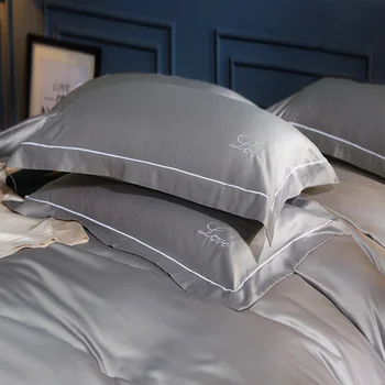 

100% Silk pillowcase A/B version solid color Embroidery Pillow Cover healthy High-end pillow case