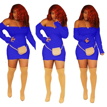 

Fashion Women Mini Dress Long Sleeve Slash Neck Solid Sexy Dress Night Clubwear Bodycon Dress Above Knee Bandage Dress Vestidos