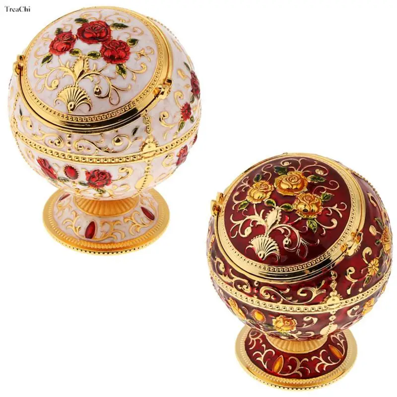 Vintage Jewelry Box Carved Elegant Colorfast Zinc Alloy Soft Velvet Lining Trinket Storage Box For Dressing Table Shelf (Gold