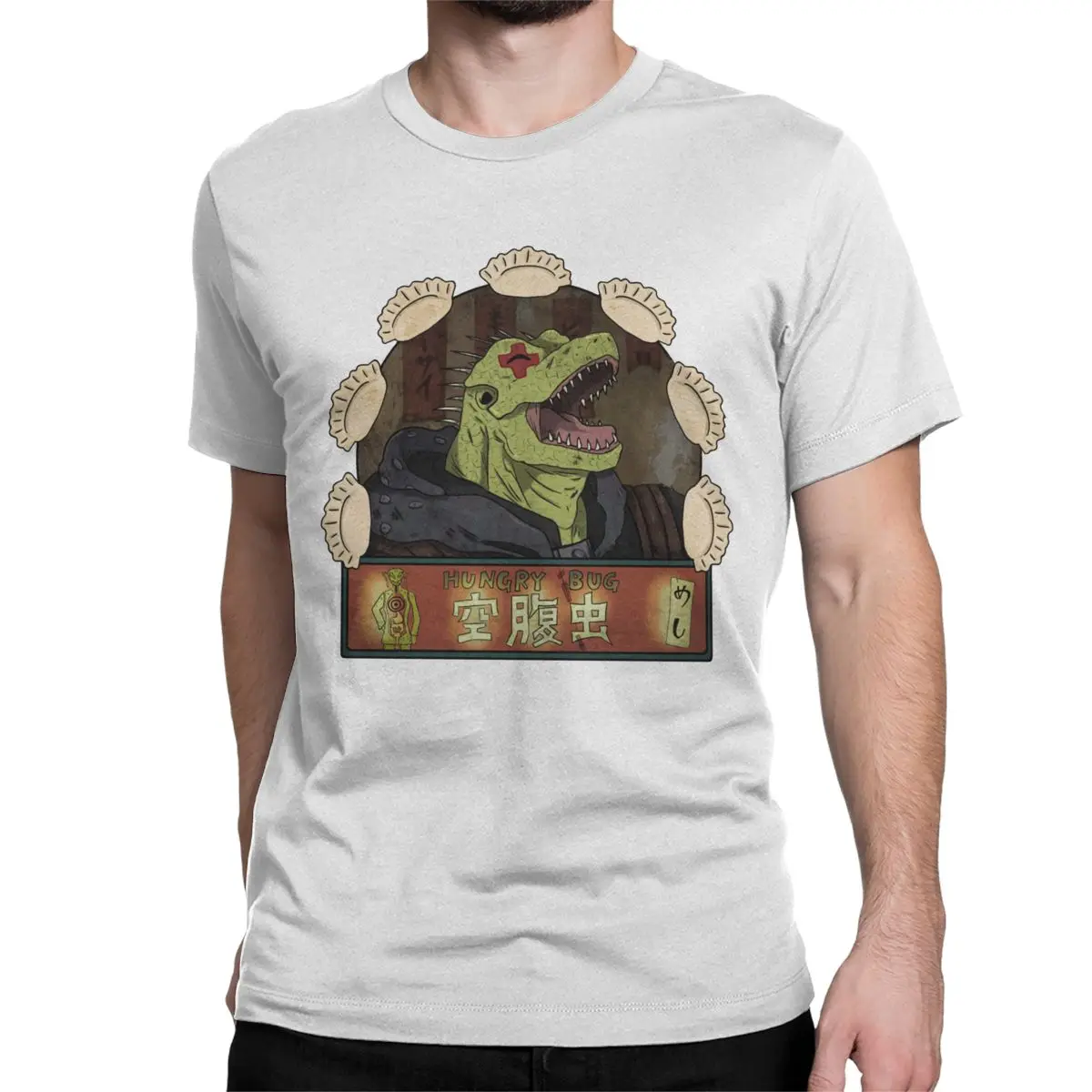 Hungry Bug Gyoza Anime Gothic T-Shirts for Men - 100% Cotton Short Sleeve Tee, Large Size