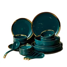 

Jingdezhen Bone China Porcelain Dinnerware Dining Room Ceramic Tableware Deep Soup Dishes Sushi Plates (22 pcs )