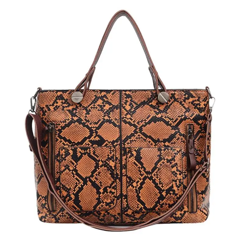 Винтажная кожаная сумка из змеиной кожи, сумки со змеиным принтом, большая Вместительная женская сумка через плечо - Цвет: Light Brown