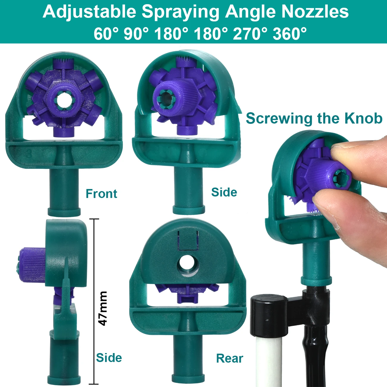 SPRYCLE Gartenbewässerung, verstellbare Sprinkler, 60/90/180/270/360 Grad, 50 cm, Fiberglaspfahl für Wasser-Topfpflanzen – Detail 3