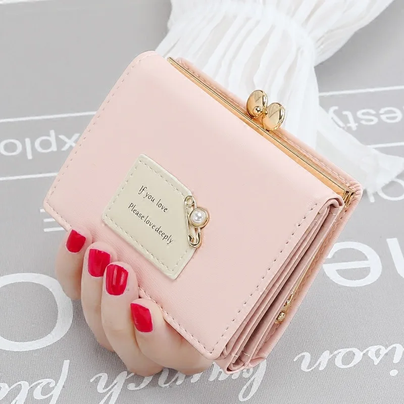 

2019 New Designer Lovely Small PU Leather Wallets Women Short Hasp Coin Purses Money Credit Card Holders Female Clutch Bags