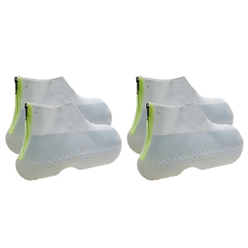 

2 Pair Shoe Covers Reusable Silicone Waterproof Rain Shoes Covers with Zipper Slip-Resistant Shoe Covers-L & XL