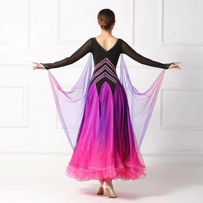 Gradient Ballroom Dance Dress Practice Clothes Modern dance one piece group clothes Flamenco rumba Samba waltz dress
