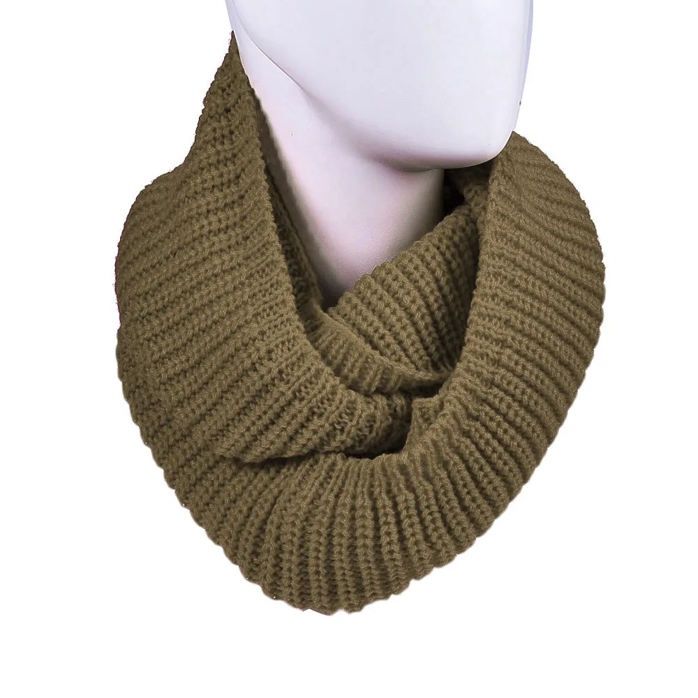 Women's Winter Warm Brushed Knit Neck Wraps Scarf For Ladies Winter Warm Infinity 2 Circle Cable Knit Cowl Neck Long Scarf#40 - Color: Khaki