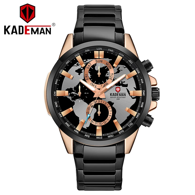 KADEMAN лучший бренд класса люкс Relogio Masculino повседневные трехигольчатые часы мужские стальной ремешок Календарь Водонепроницаемые кварцевые часы мужские
