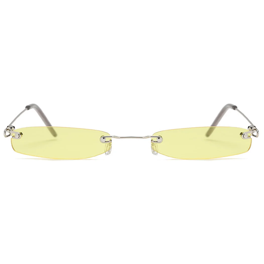 Винтажные прямоугольные без ободка, солнцезащитные очки для женщин и мужчин, солнцезащитные очки с океанскими линзами, маленькие узкие очки, женские солнцезащитные очки с металлической оправой - Цвет линз: Goldenrod