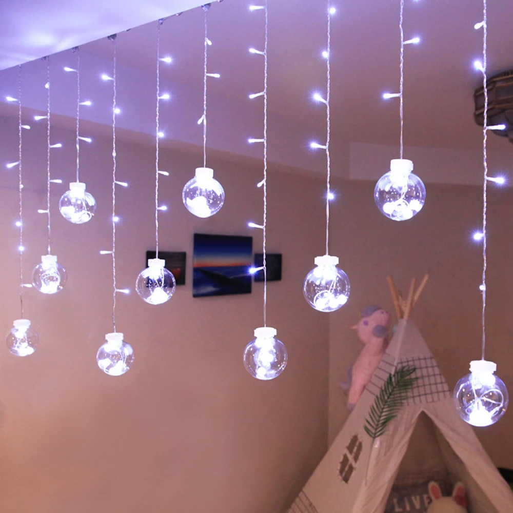 Светодиодный светильник-гирлянда, 8 режимов, светодиодный стеклянный шаровой занавес, подвесные лампы для дома, вечерние, рождественские украшения, USB/EU штекер/пульт дистанционного управления