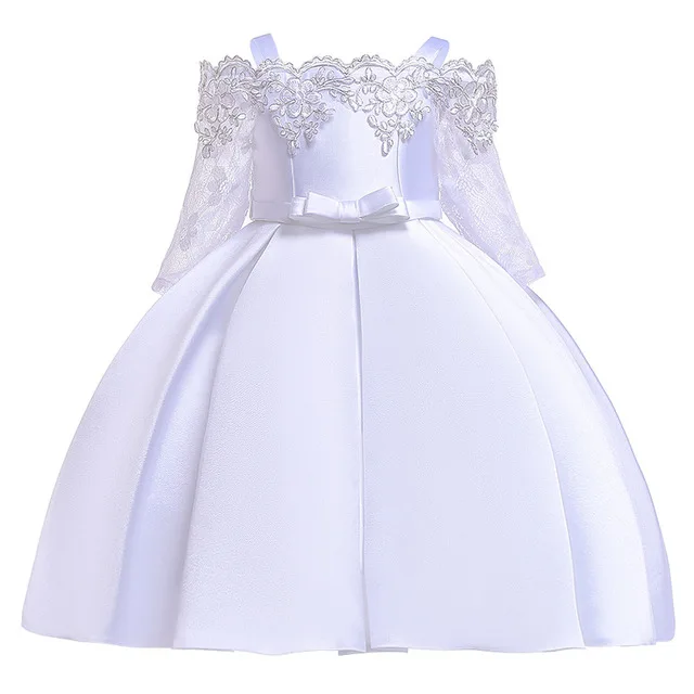 Для маленьких девочек 3D цветок вышивка шелковое платье принцессы для Свадебная вечеринка пачка с бантом Детские платья для девочек одежда детск - Цвет: D1032-White
