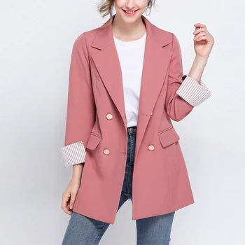 

Vintage Casual Blazer Spring Women Fashion Double Breasted Office Ladies Jacket Coat Female Notched Collar Long Sleeve Suits