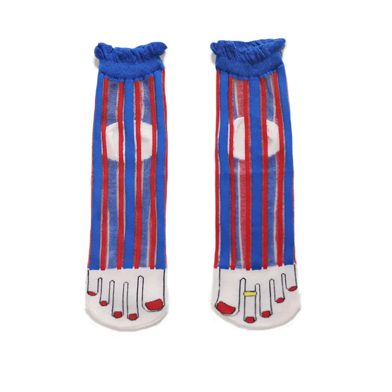 Женские полосатые носки, цветные, с индивидуальным персонажем, крутые, тонкие туфли, обувь, милые, с прихотливым носком, с вертикальными полосками, цветные носки