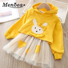 Menoea/осенняя одежда для девочек; коллекция года; платья принцессы для девочек с рисунком кролика; Повседневное платье для детей; весенняя одежда с цветочным рисунком; детская От 3 до 7 лет