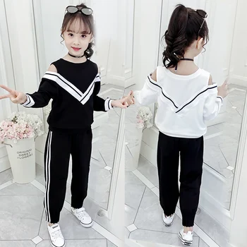 

Fashion Spring Autumn Baby Girls Clothing Sets Full Sleeve Threaded V-Neck Collar Clothse Sets Kids Girls Casual Constumes