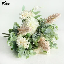 Meldel Свадебный букет невесты букет из искусственного шелка Букет с помпоном Фортуна шар листья эвкалипта ручной работы Свадебный букет s