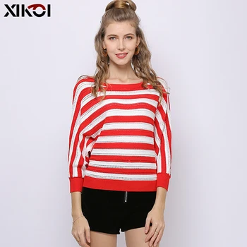 

XIKOI Spring Oversized Striped Sweater For Women Bat Sleeves Pullovers Fashion Print Jumper Casual Knitted Sweaters Pull Femme