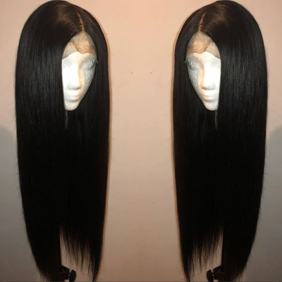 Шелковистые прямые человеческие волосы 13x6 Синтетические волосы на кружеве парики перуанский предварительно вырезанные человеческие волосы полные парики шнурка 180 плотность толстый Синтетические волосы на кружеве парики