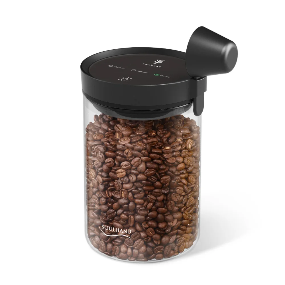 SOUL HAND Soulhand recipiente para café con rastreador de datos para granos Sugar Tea-Black 660 g Garrafa de café con tarjeta de información de café doble modo de acero inoxidable 