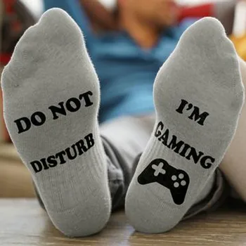 

New Arrival Men Unisex 'Do Not Disturb' Great Gamer Gift Letter Funny Mid Calf Foot print letters in stockings Casual Socks 3*