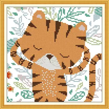 

Joy Sunday Cartoon little tiger cross stitch kit 14CT 11CT count print canvas animal pattern embroidery DIY handmade needlework