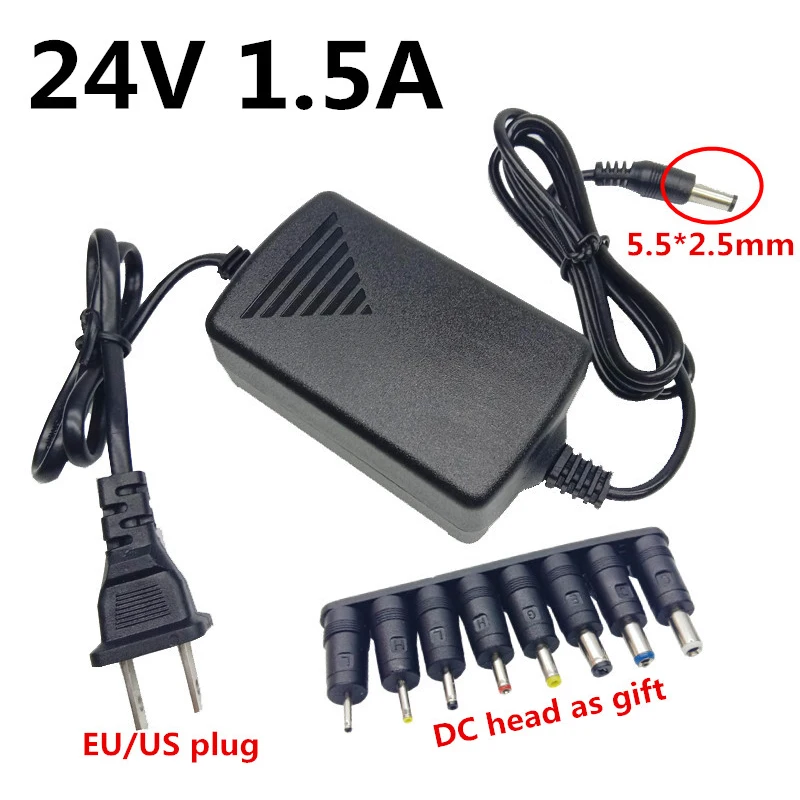 Адаптер питания DC 24 V 1.5A 1500mA адаптер 24 вольт импульсный источник питания EU US Plug 220V To 24 V 8pcs DC разъем питания