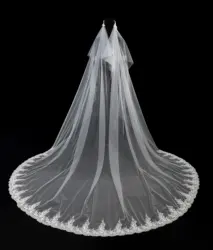 White 5 Meters Cathedral Length Lace Edge Bridal Head Veil With Comb Long Wedding Veil Accessories 2020 in Stock